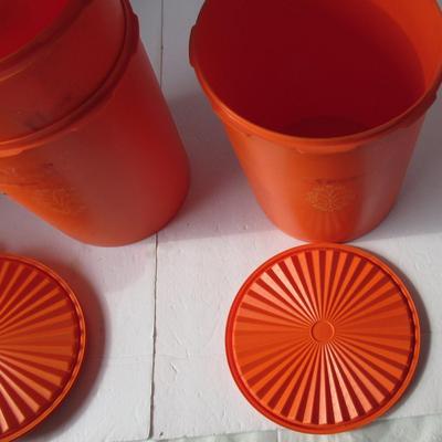 Vintage Orange Tupperware Canister Set With Covers, Read Description