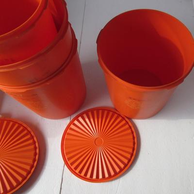 Vintage Orange Tupperware Canister Set With Covers, Read Description