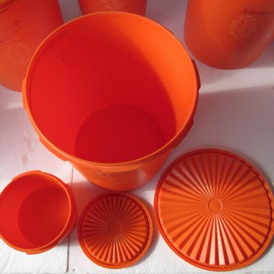 Vintage Orange Tupperware Canister Set With Covers, Read Description