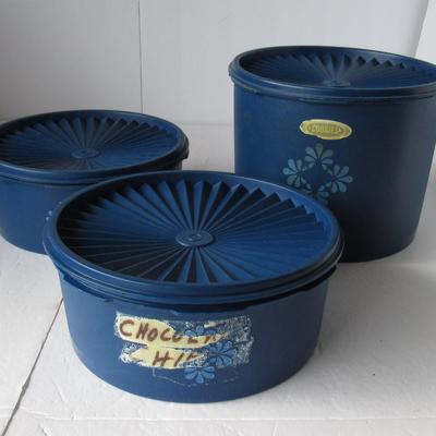 Vintage Dark Blue Tupperware Canister Set With Covers