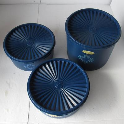 Vintage Dark Blue Tupperware Canister Set With Covers