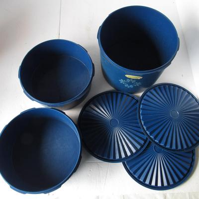 Vintage Dark Blue Tupperware Canister Set With Covers
