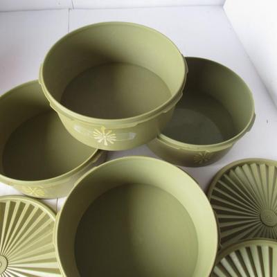 Set of Green Vintage Tupperware Canisters and Covers