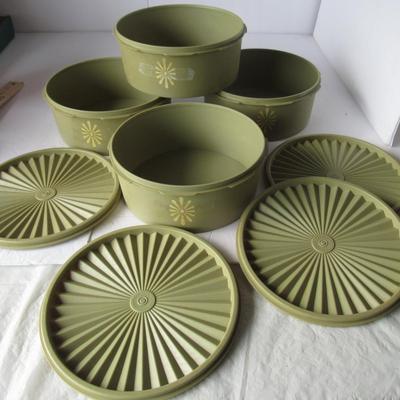 Set of Green Vintage Tupperware Canisters and Covers