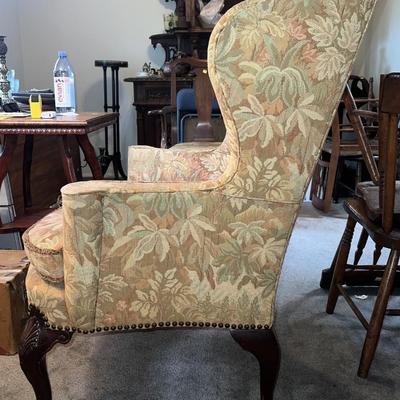 Vintage Mid-Century Strawbridge & Clothier Wing Chair w/Ottoman 43" Tall in Fair-Good Condition.