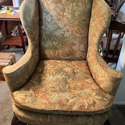 Vintage Mid-Century Strawbridge & Clothier Wing Chair w/Ottoman 43" Tall in Fair-Good Condition.