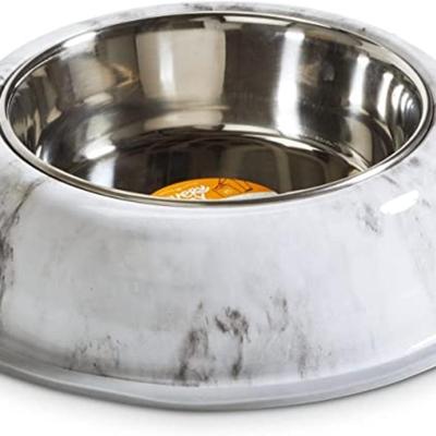New with Tags Large Stainless-Steel Marble Printed Melamine Base Dog Bowl 6.35 Cups