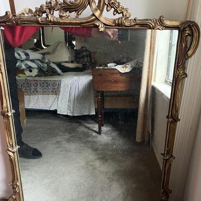 Vintage Large Gold Leaf Mirror 44" Tall & 20.5" Wide in VG Preowned Condition.