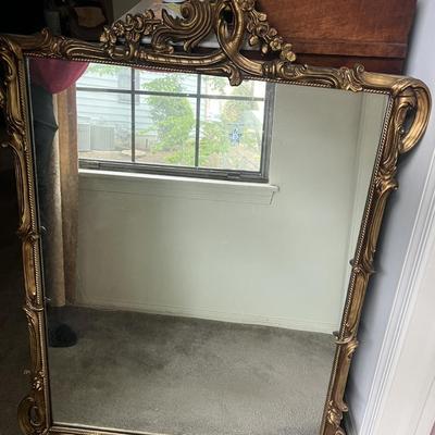 Vintage Large Gold Leaf Mirror 44" Tall & 20.5" Wide in VG Preowned Condition.