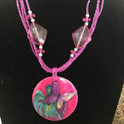 Glass and Shell Necklace Butterfly