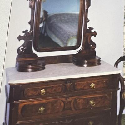 Antique Victorian East Lake Vanity Marble Top Dresser w/Hidden Bottom Draw 84" Tall & 42.5" Wide in Good Preowned Condition.