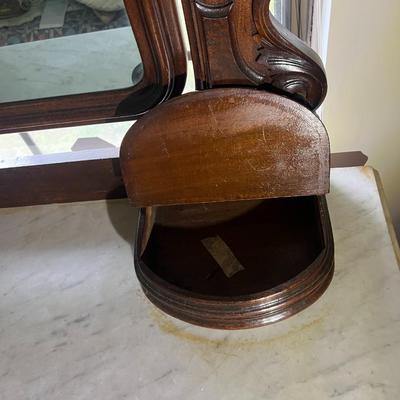 Antique Victorian East Lake Vanity Marble Top Dresser w/Hidden Bottom Draw 84" Tall & 42.5" Wide in Good Preowned Condition.