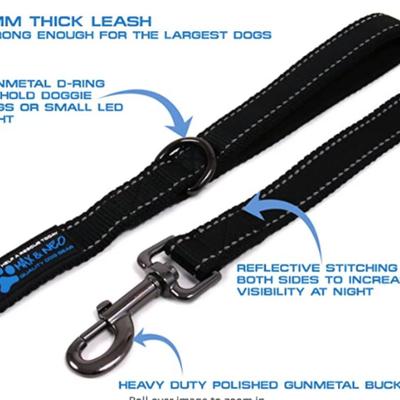 NWT BLACK Single Lead Max and Neo Reflective Nylon Dog Leash - 6' Length x 1