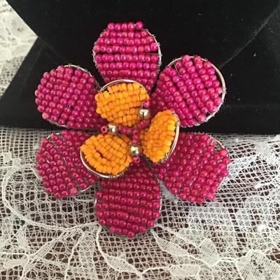 Pink and orange beaded flower pin