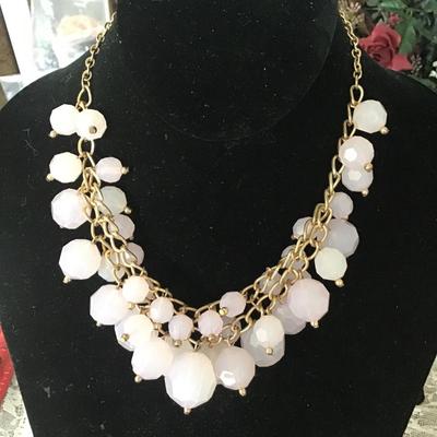 Light pink Chunky Plastic Beads Ball Necklace Gold Tone Chain