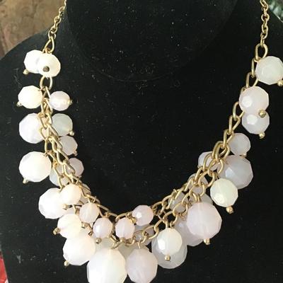 Light pink Chunky Plastic Beads Ball Necklace Gold Tone Chain