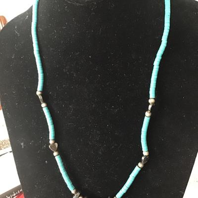 Heart Hematite and turquoise beaded necklace
