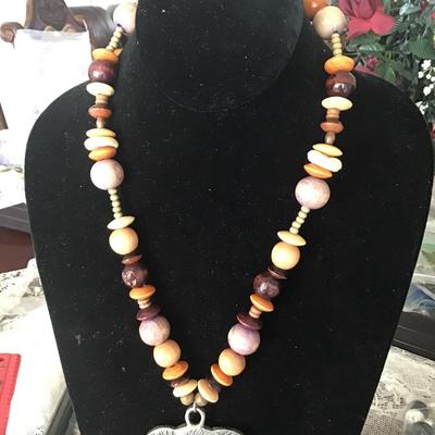 Wood And Resin Elephant Bead Necklace
