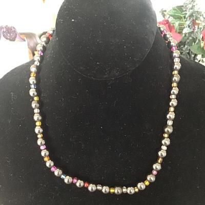 Black onyx metal beaded colors necklace