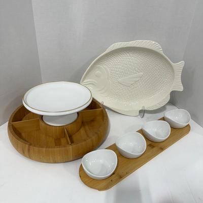 307 Carousel Bamboo Serving Dish with Fish Platter and Core Bamboo Server