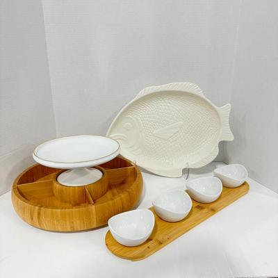 307 Carousel Bamboo Serving Dish with Fish Platter and Core Bamboo Server