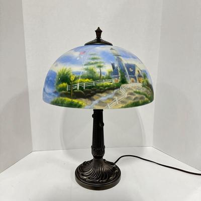 310 Thomas Kincade “ A Light in the Storm” Tiffany Style Lighthouse Lamp