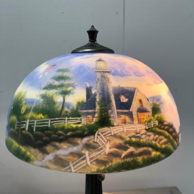310 Thomas Kincade “ A Light in the Storm” Tiffany Style Lighthouse Lamp