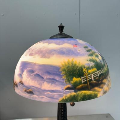 310 Thomas Kincade “ A Light in the Storm” Tiffany Style Lighthouse Lamp