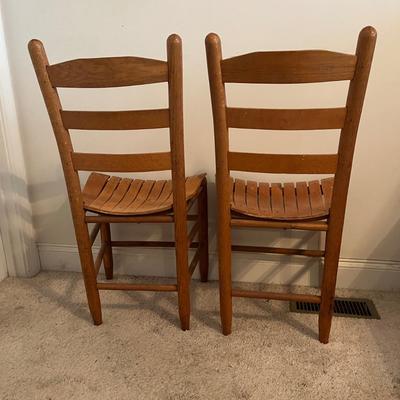Two Wooden Ladder Back Chairs (P-MG)
