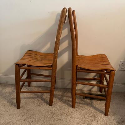 Two Wooden Ladder Back Chairs (P-MG)