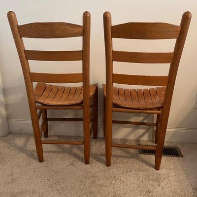 Two Wooden Ladder Back Chairs (P-MG)
