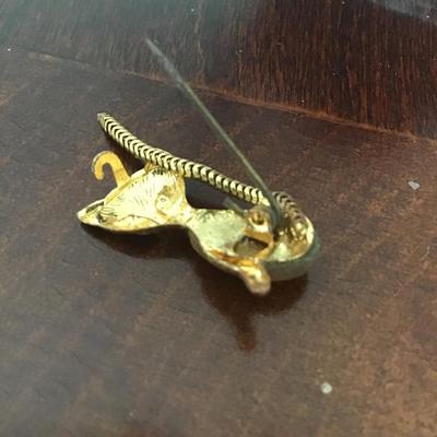Vintage Cat Broach With Jewel Eyes and Movable Tail