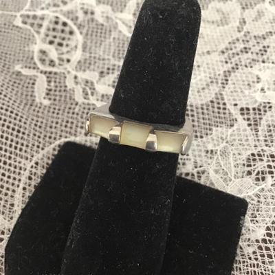 Modern Mother of Pearl Inlay Stackable Band Ring