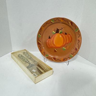314 Large Frankoma Pumpkin Serving Plate with Serving Utensils