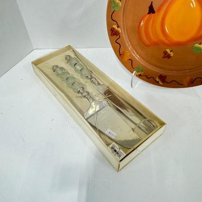 314 Large Frankoma Pumpkin Serving Plate with Serving Utensils