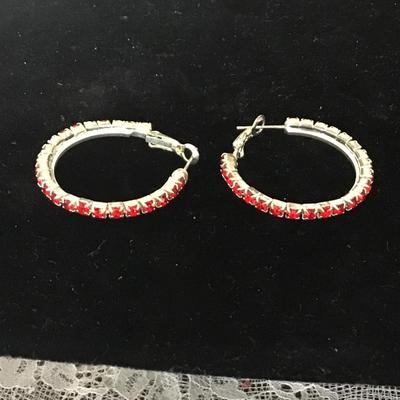 Small hoop red Rhinestone earrings