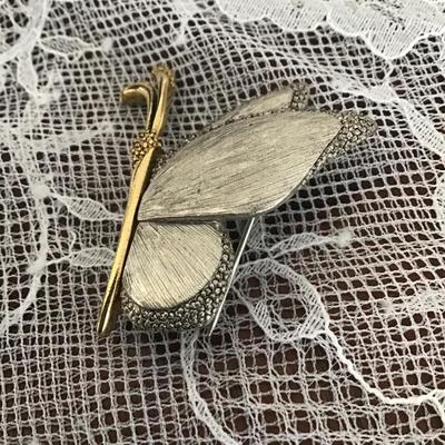 Butterfly Signed LC Claiborne Silver Gold Tone Pin Brooch