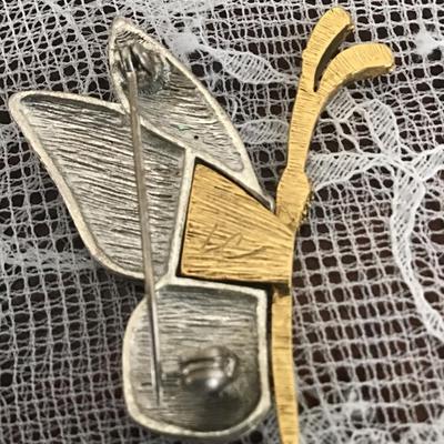 Butterfly Signed LC Claiborne Silver Gold Tone Pin Brooch