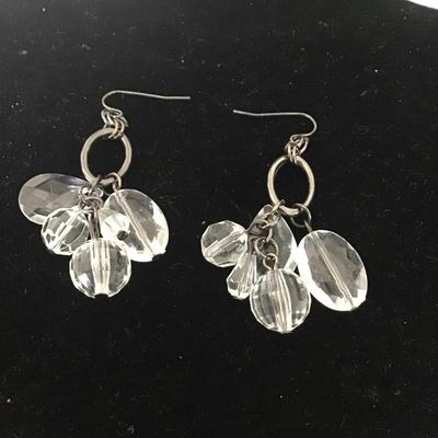Clear Faceted Faux Crystal Beaded Chandelier Dangle Pierced Earrings For Women Statement Chunky Crystal Fashion Jewelry