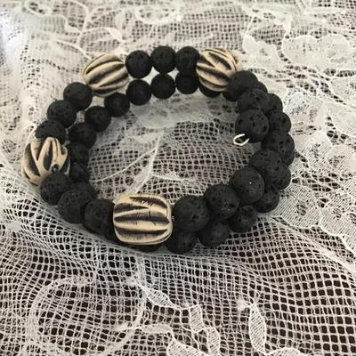 Black lava stone beaded wire twist bracelet