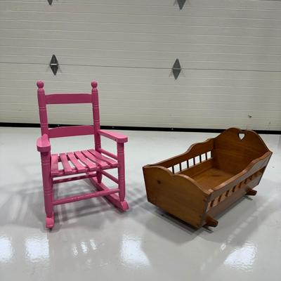 321 Childs Pink Rocking Chair with Handmade Cradle