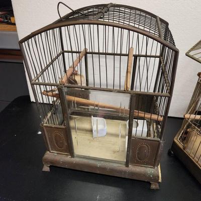2 Vintage Hanging Wire Bird Cages 1 Etched Glass Doors