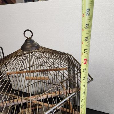 2 Vintage Hanging Wire Bird Cages 1 Etched Glass Doors