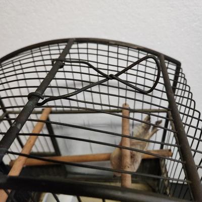 2 Vintage Hanging Wire Bird Cages 1 Etched Glass Doors