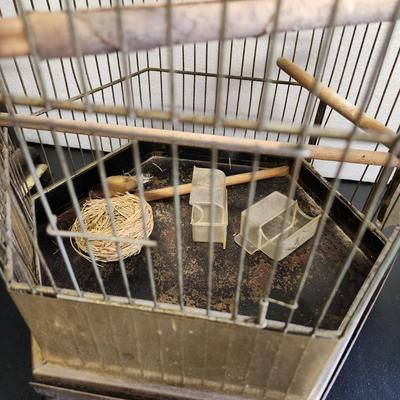 2 Vintage Hanging Wire Bird Cages 1 Etched Glass Doors
