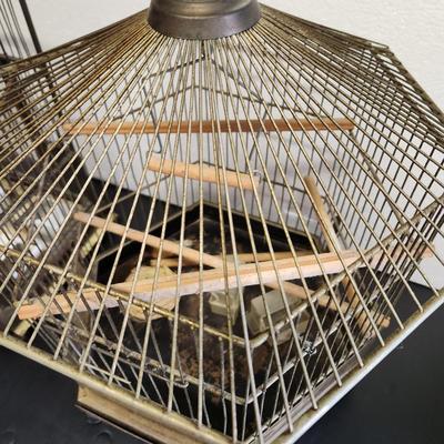 2 Vintage Hanging Wire Bird Cages 1 Etched Glass Doors