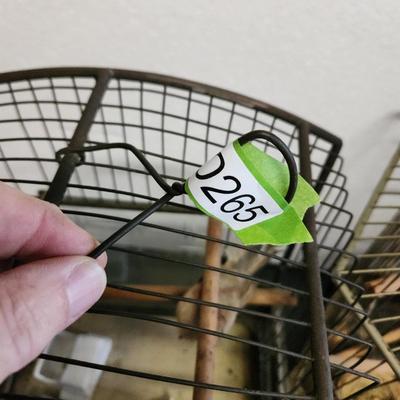 2 Vintage Hanging Wire Bird Cages 1 Etched Glass Doors