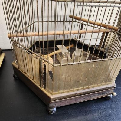 2 Vintage Hanging Wire Bird Cages 1 Etched Glass Doors
