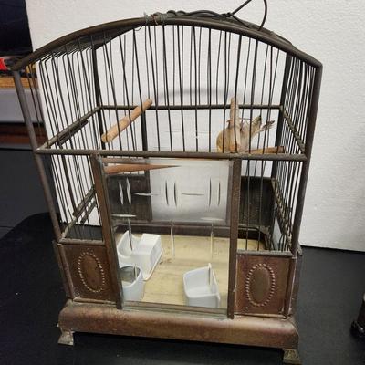 2 Vintage Hanging Wire Bird Cages 1 Etched Glass Doors