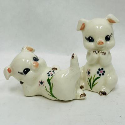 Ceramic Pottery Pig Figurines with flowers, 2 pc set